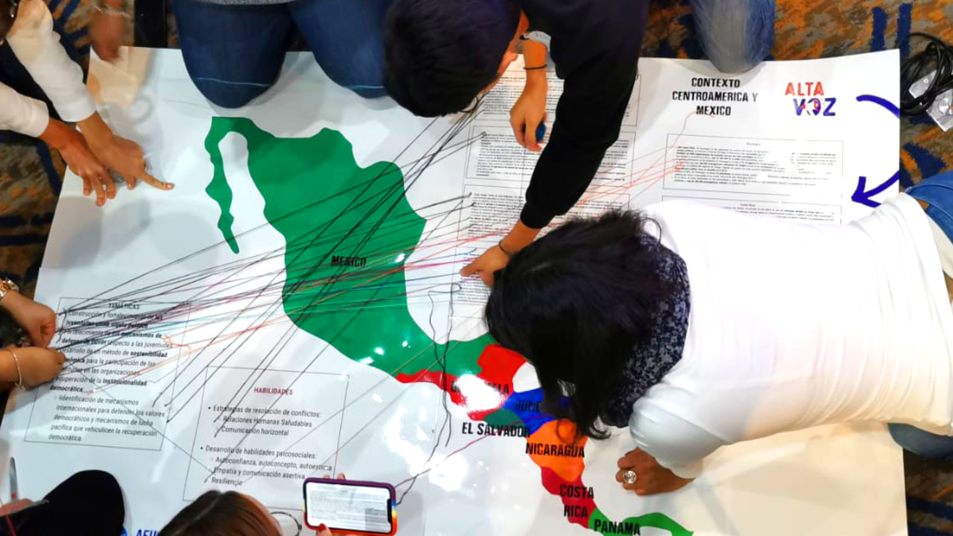 Jóvenes de RADAR trabajando en mapa de Centroamérica y México
